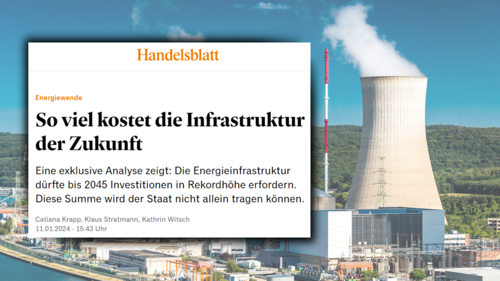 Headline in German about the cost of the infrastructure for germany's energy future